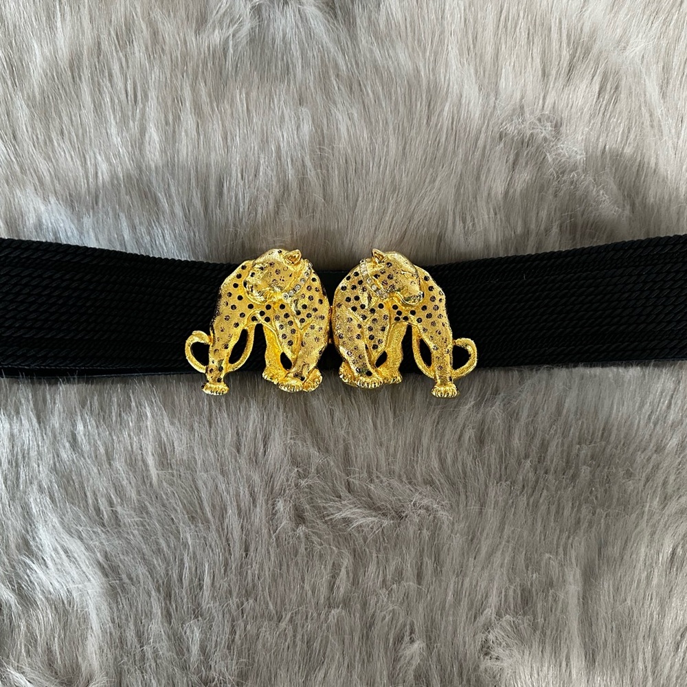 Elegant Black Belt with Gold Leopard Accents
